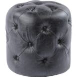 Homestead Antique Black Top Grain Leather Button Stool