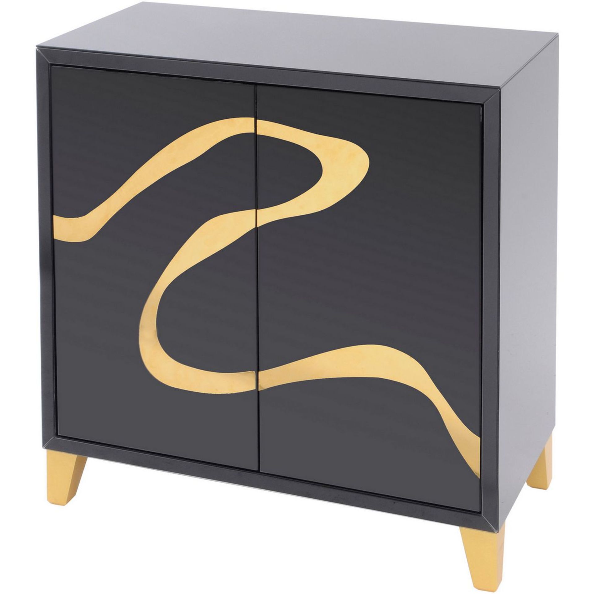 Taroko Black Mirrored Cabinet with Gold Motif