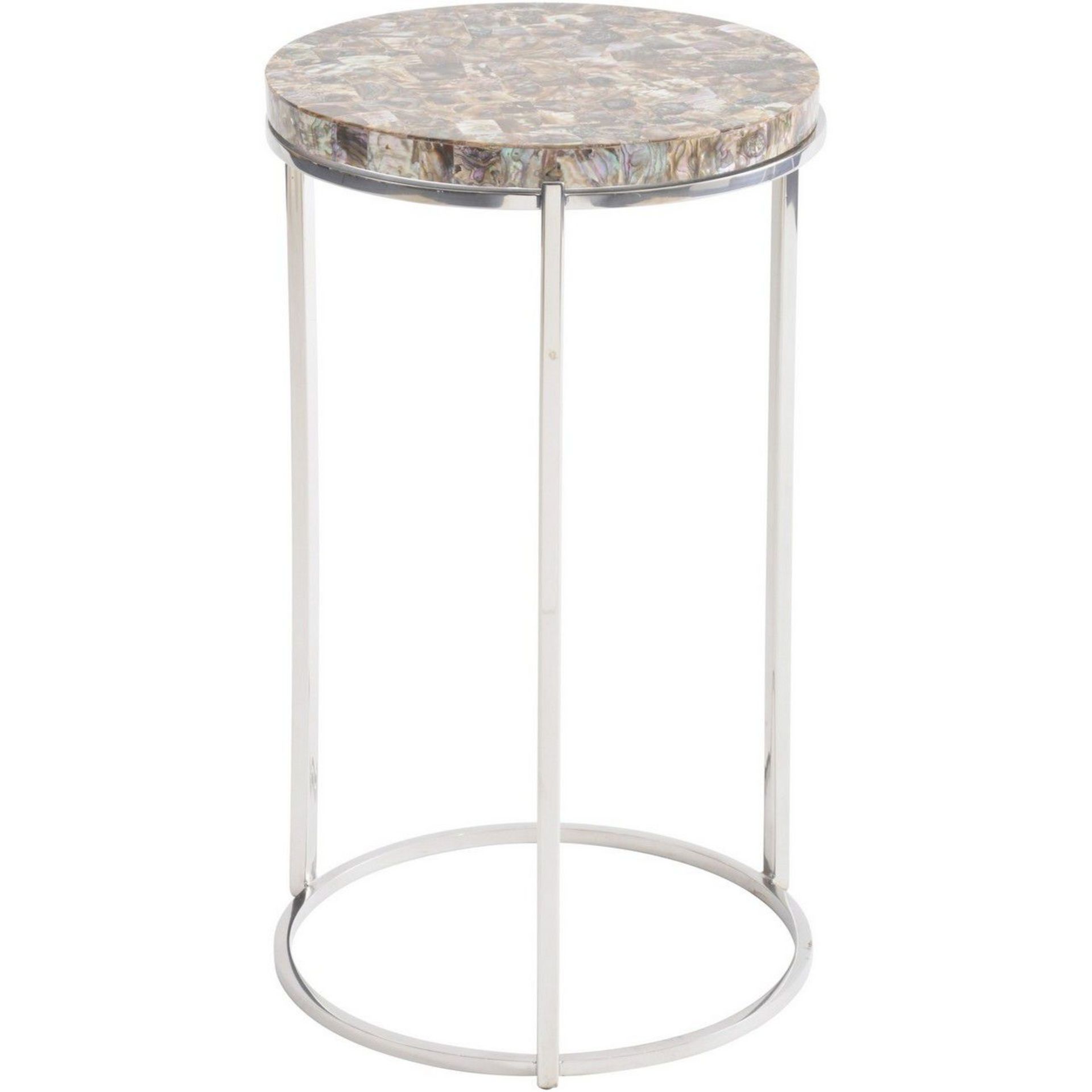 Abalone Round Side Table On Nickel Frame