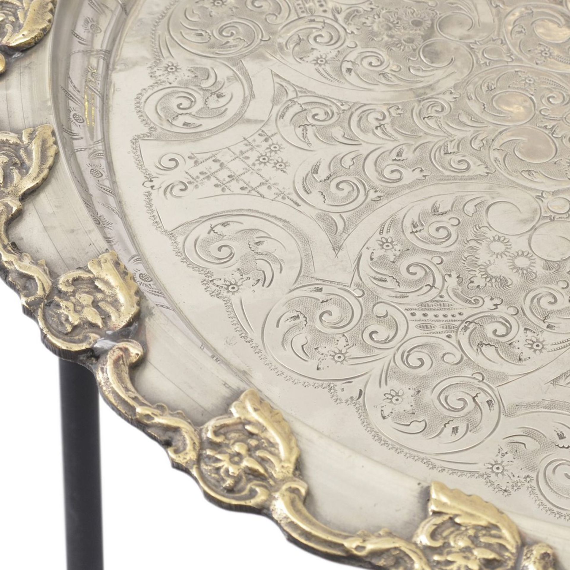 Antique Moroccan Silver Tray Table - Image 2 of 2