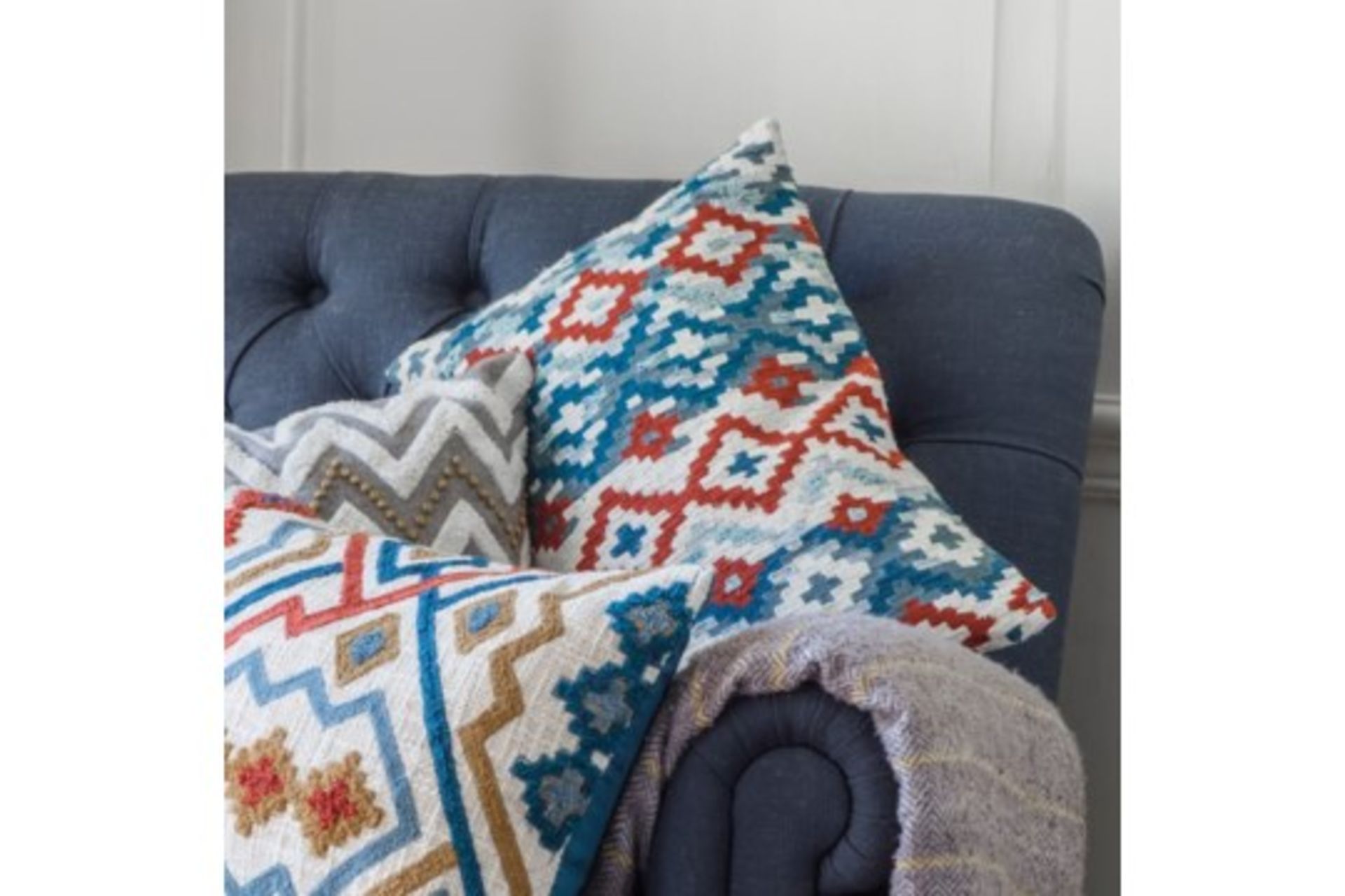 4 x Aztec Feather Filled Cushion Tactile, Bold And Bright This Cushion Is Hand Embroidered For A