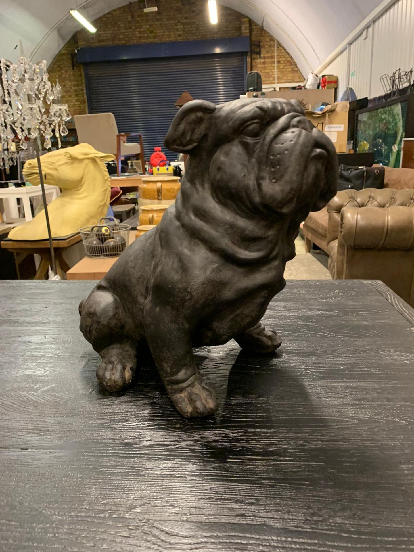 Bulldog Resin Sculpture Grey Black Bringing Fierce Character And Whimsical Charm To Any Setting.