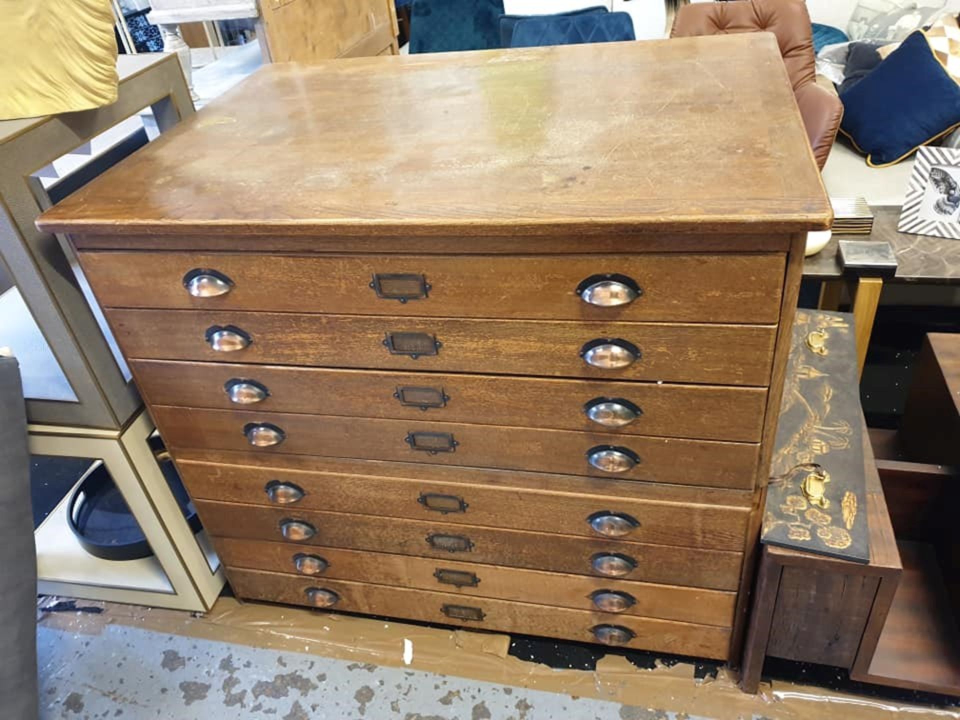 Oak Architects Plan Chest Of Eight Drawers. This Chest Has Been Used By Local Authority All