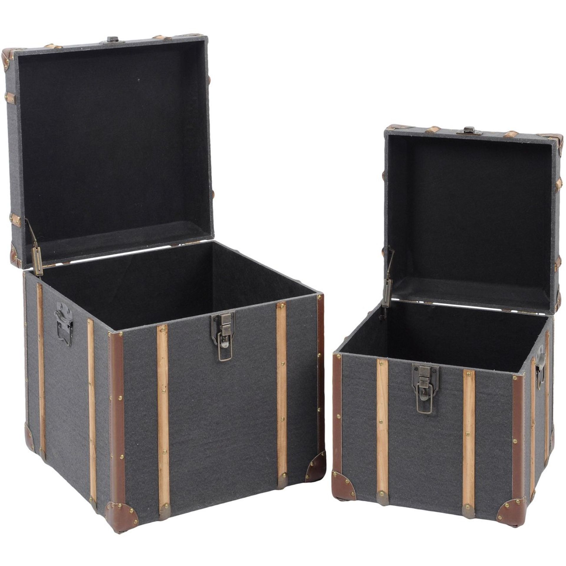 Horsham Set Of Two Grey Wooden Trunks - Image 2 of 3