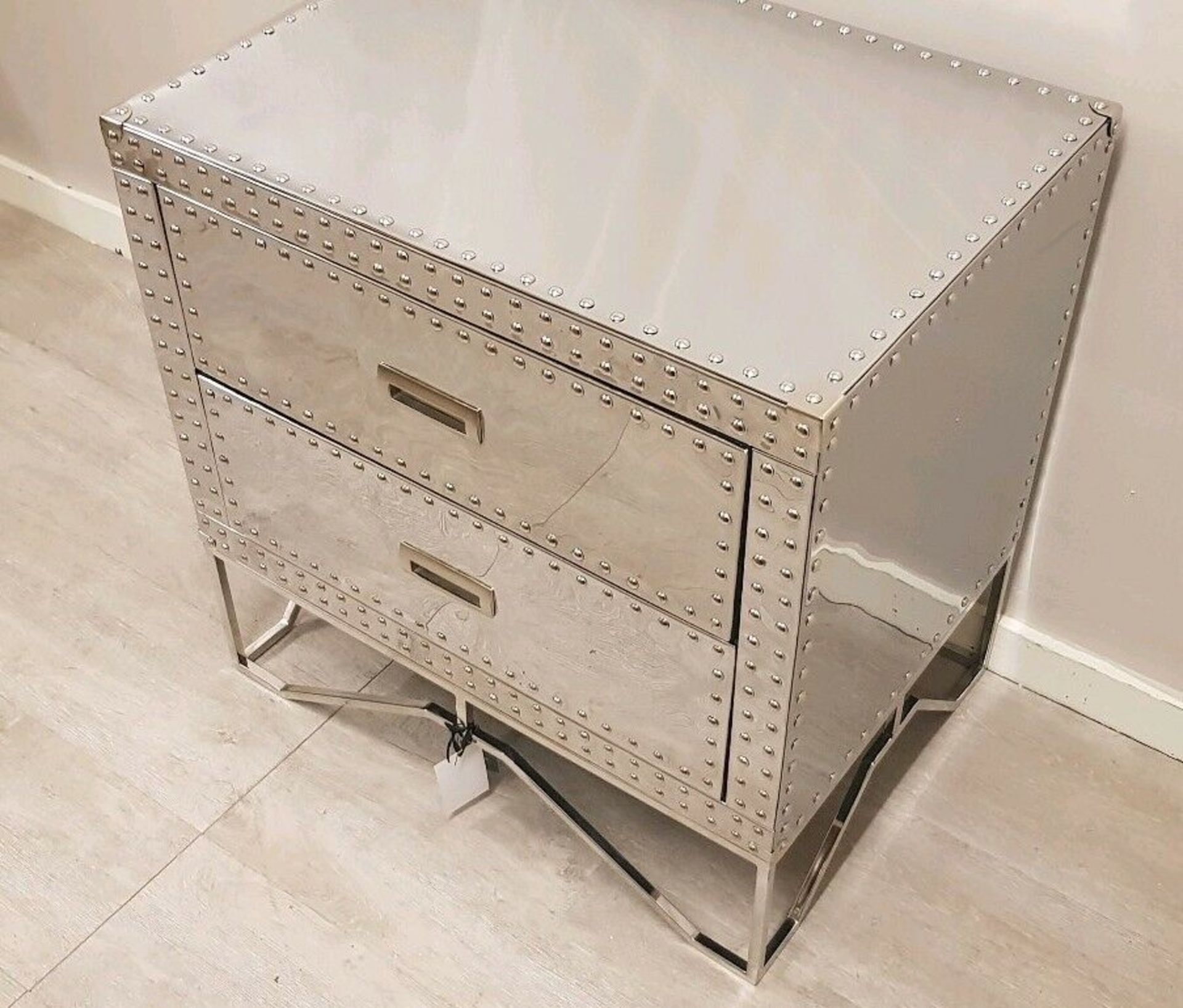 Duke Polished Silver Steel Two Drawer Side Table