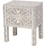 Floreat Mottled Blue Grey Bone Inlaid Two Drawer Bedside Table