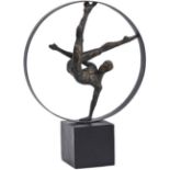 Antique Bronze Male Gymnast In Hoop Sculpture