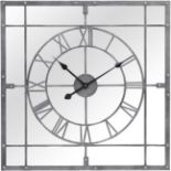 Grey Framed Mirrored Square Wall Clock