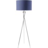 Nickel Twist Tripod Floor Lamp With Navy Shade E27 40W