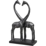 Antique Silver Giraffes In Love Sculpture