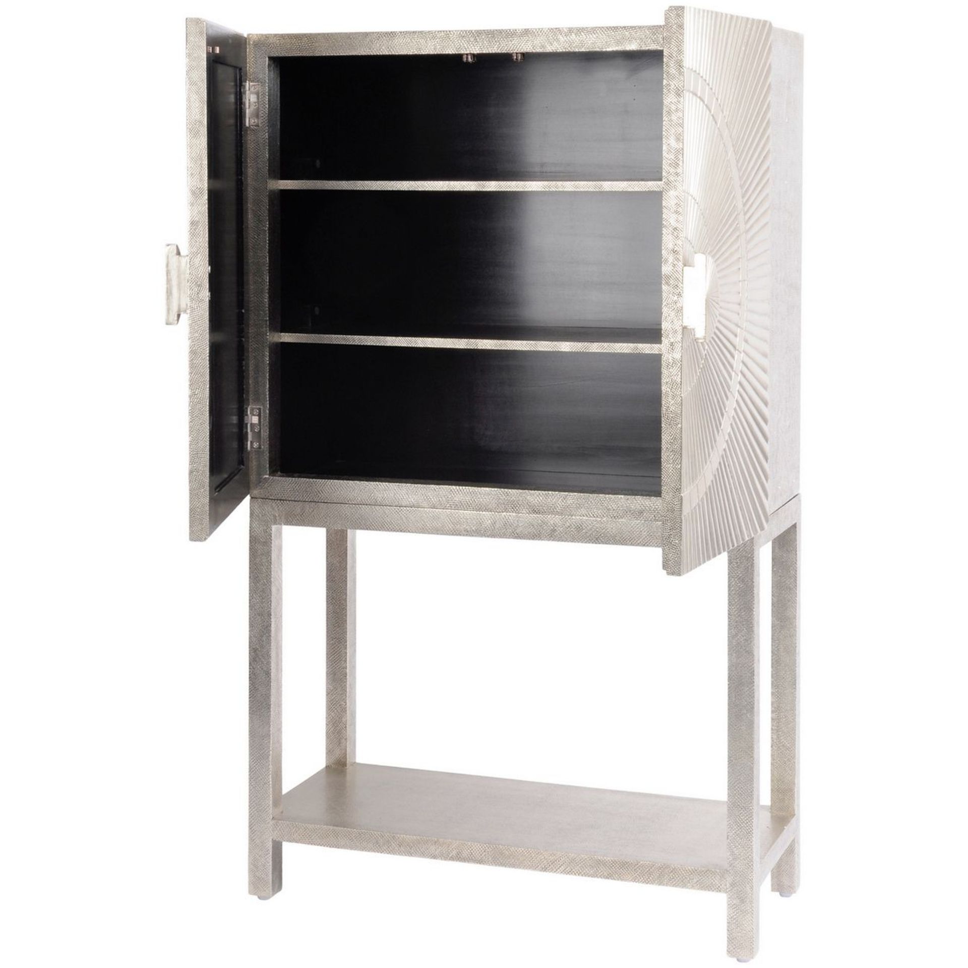 Coco Silver Embossed Metal 2 Door Bar Cabinet - Image 4 of 4