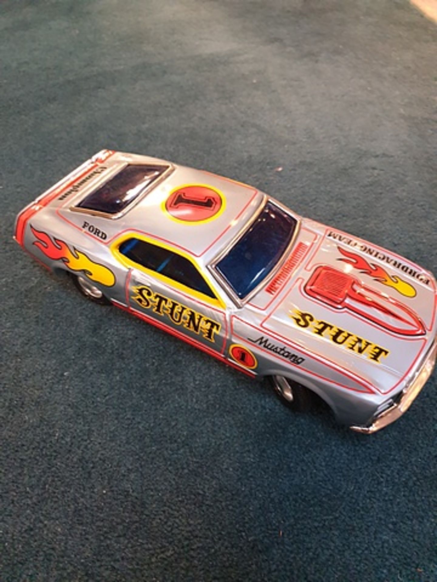 Tokyo Plaything Shokai Co.TPS Japan Tinplate Battery Operated Ford Mustang Champion Stunt Car (Which - Image 2 of 4
