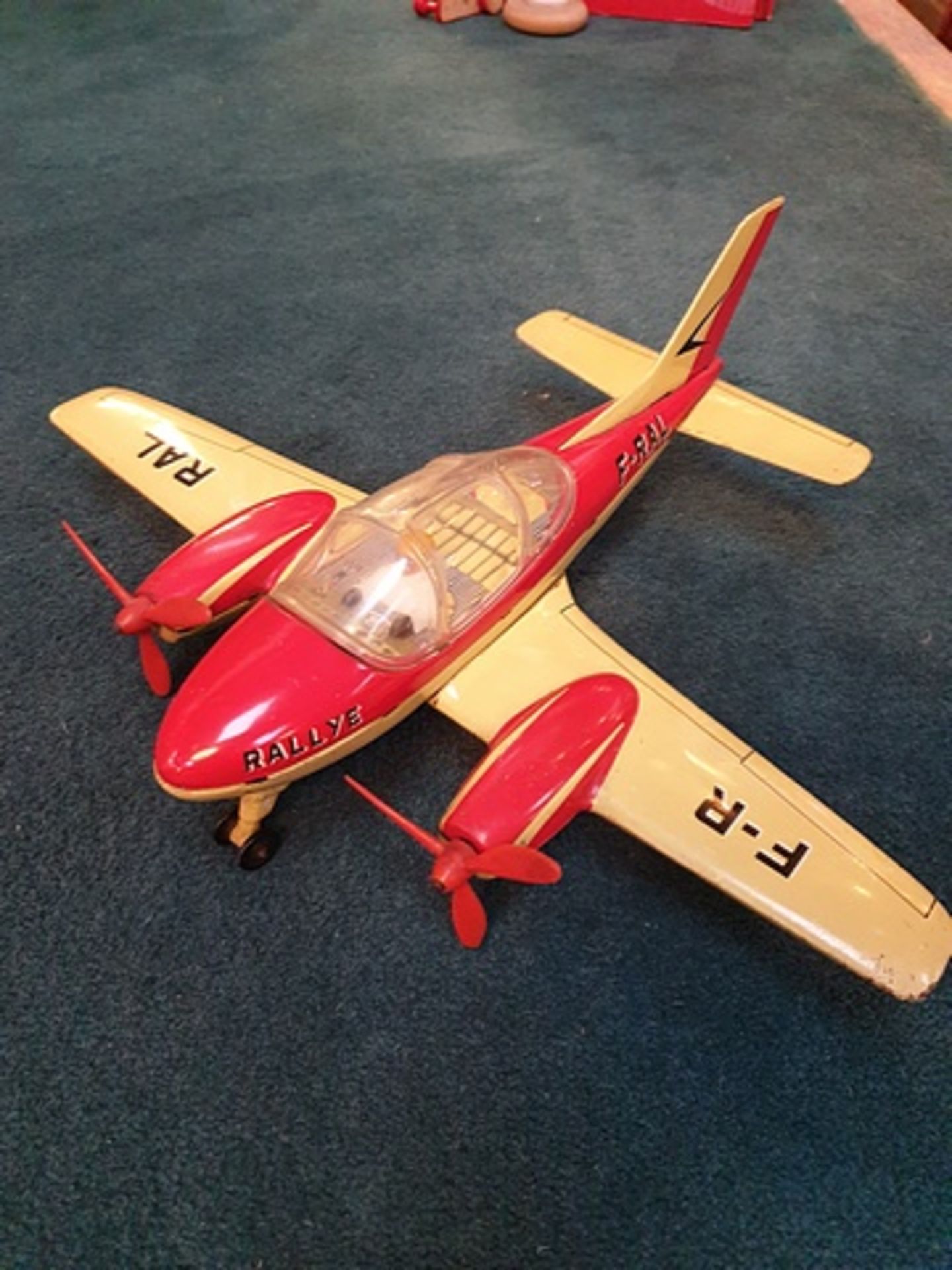 Vintage Mechanical Tin Toy Airplane RALLYE F-RAL Made in France circa 1968 (unboxed) 300mm x 360mm x