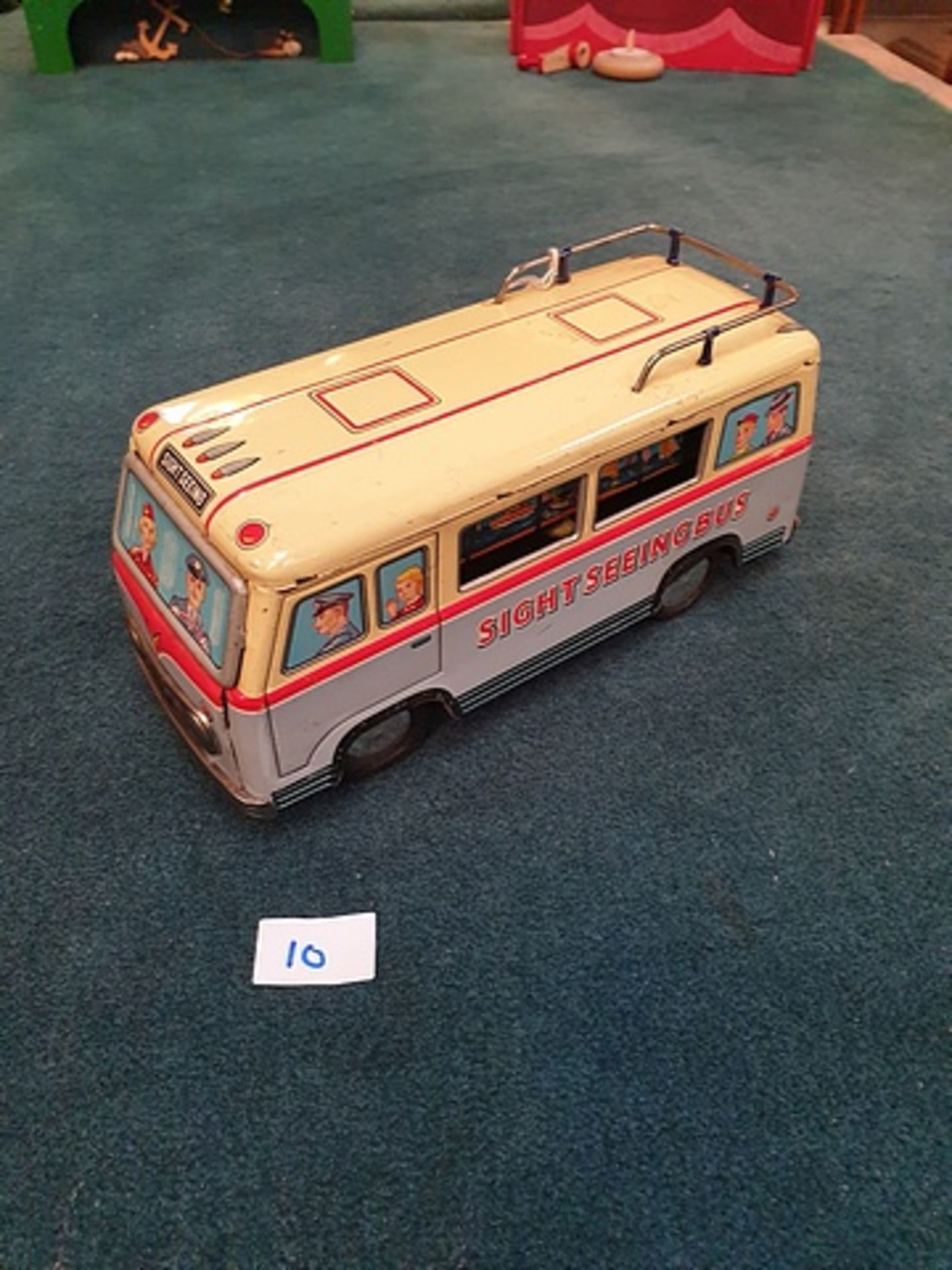 Marusan Japan very rare vintage tin friction toy sightseeing bus with moving windows 230mm x 110mm z - Image 4 of 4