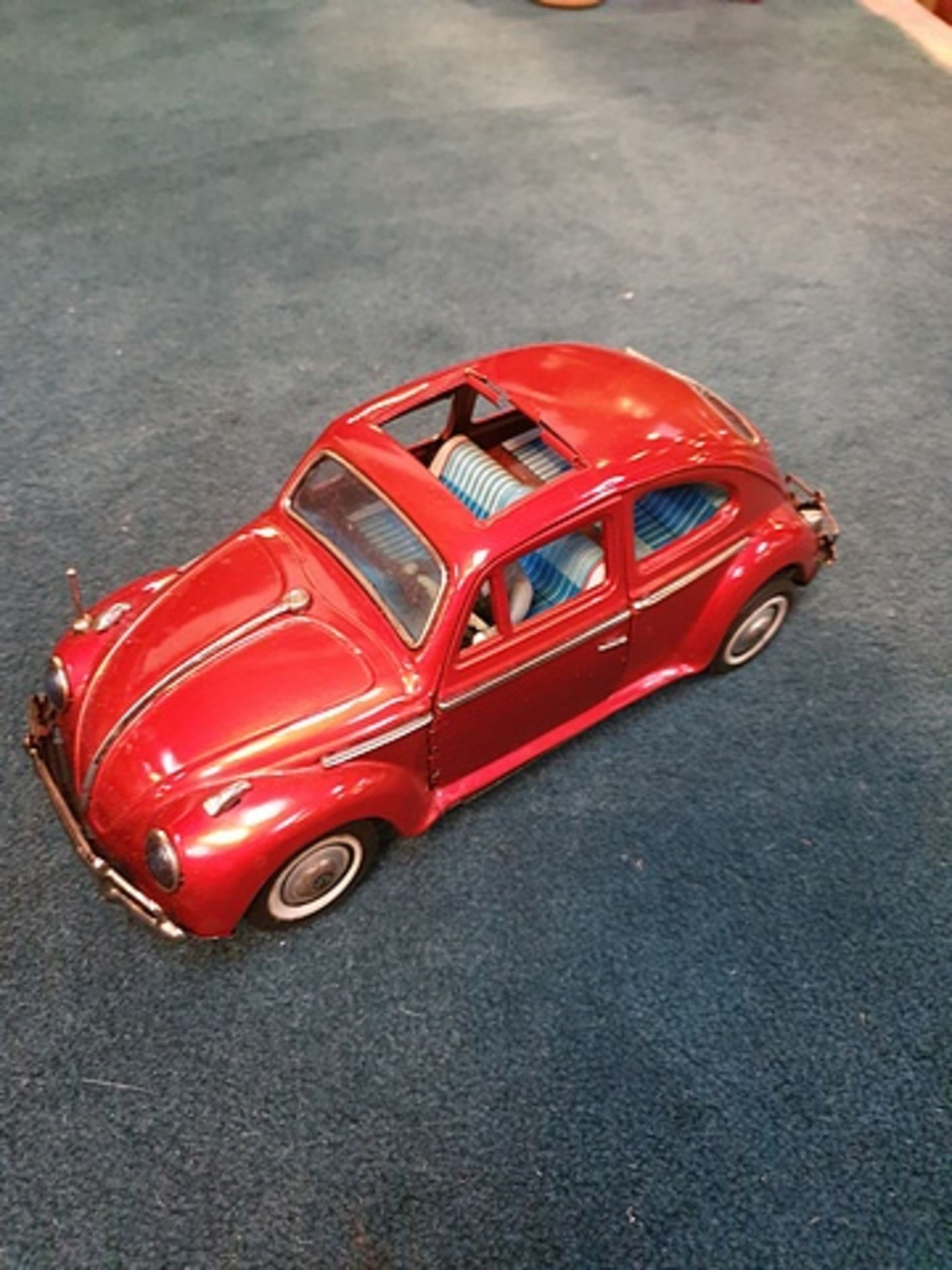 Bandai B.C. Toys Volkswagen Red Tin Car With Opening Doors Battery Operated Bump And Go Action