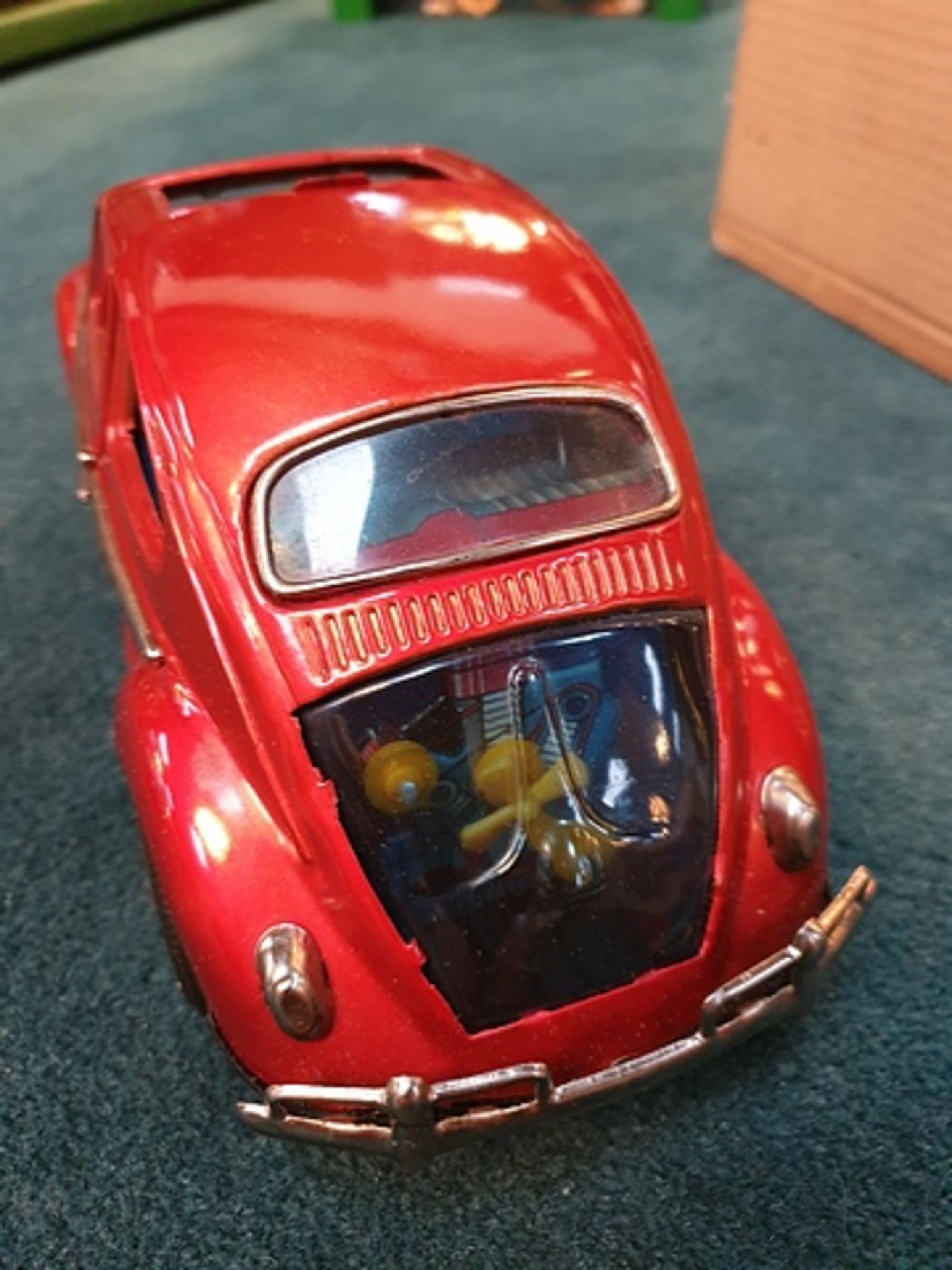 Bandai B.C. Toys Volkswagen Red Tin Car With Opening Doors Battery Operated Bump And Go Action - Image 4 of 6