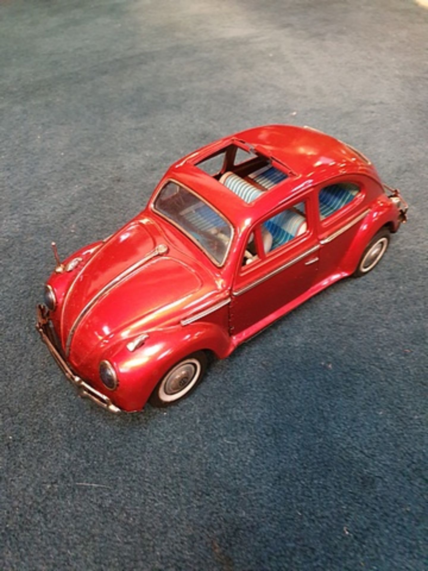 Bandai B.C. Toys Volkswagen Red Tin Car With Opening Doors Battery Operated Bump And Go Action - Image 3 of 6