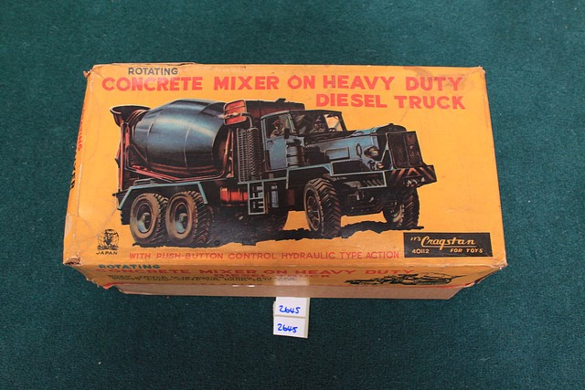 Cragstan Tin Toy Rotating Concrete Mixer On Heavy Duty Diesel Truck With Push-Button Hydraulic