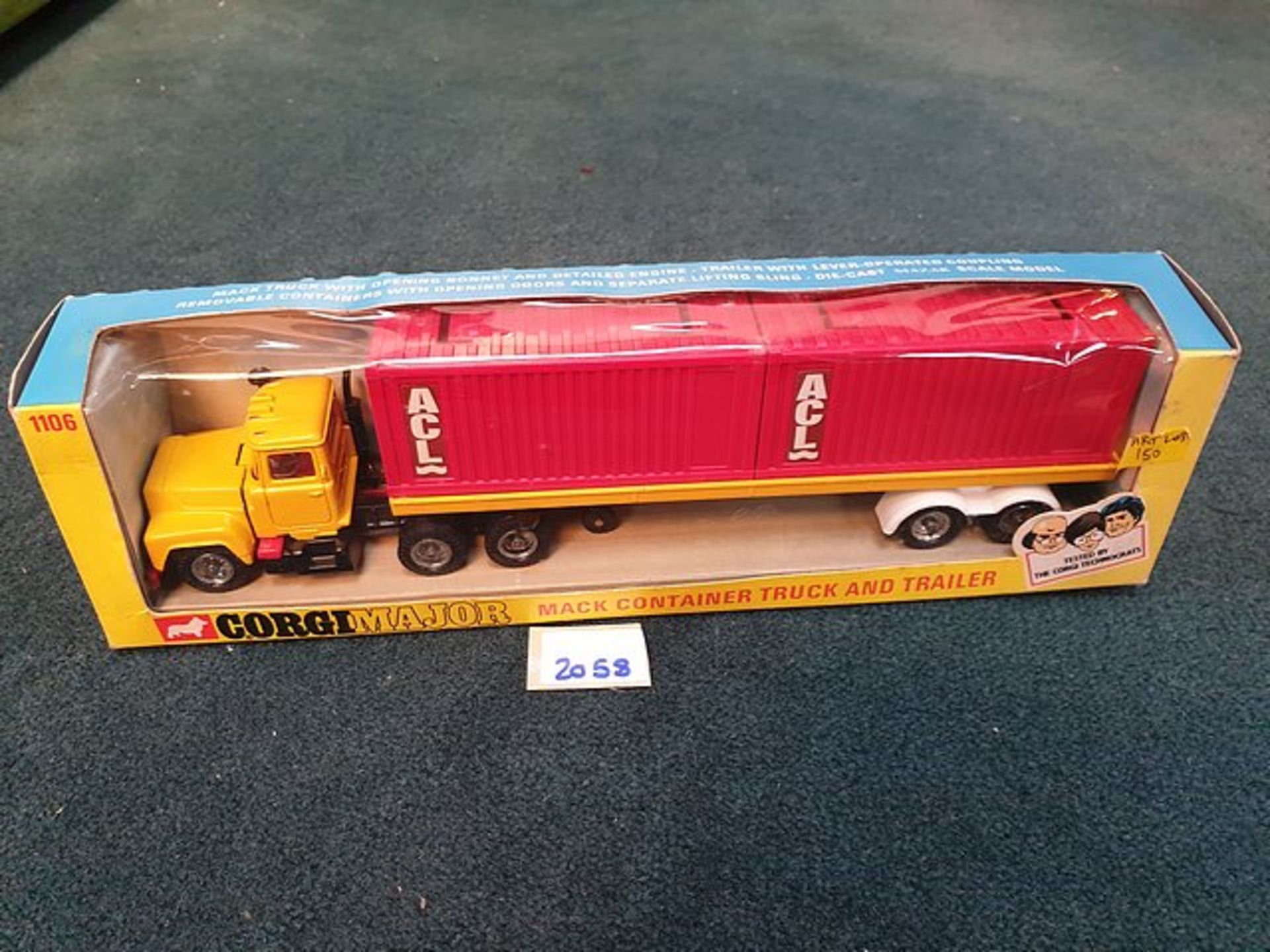 Corgi #1106 Mack ACL Container Truck In Yellow With Red Container Complete In Box