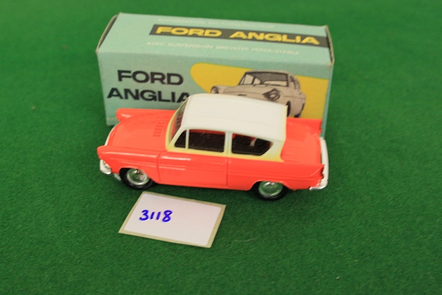 Jouet (France) Minialuxe Ford Anglia Deposee Ford Anglia Red With A White Roof Plastic Complete With