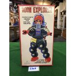 Tin Moon Explorer Robot Red Tin Tom Toy 7.5 Inches Tall Crank-Handle Inertia Drive Which Propels