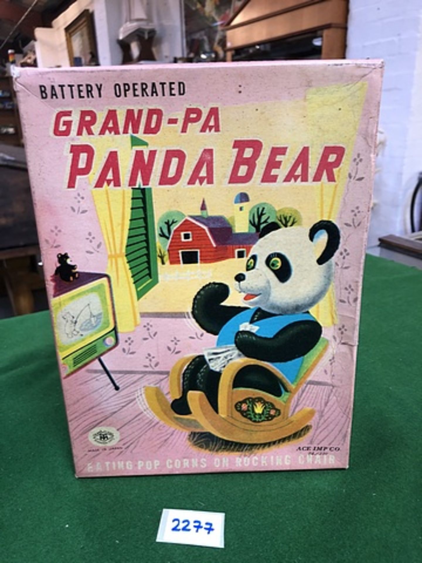 Modern Toys (Japan) Battery-Operated Grandpa Panda Bear Eating Popcorn I'm Rocking Chair 9.5" Tall