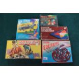 5 X Board Games Solitaire, Draughts, Chinese Chequers, Car Capers And Mousie Mousie
