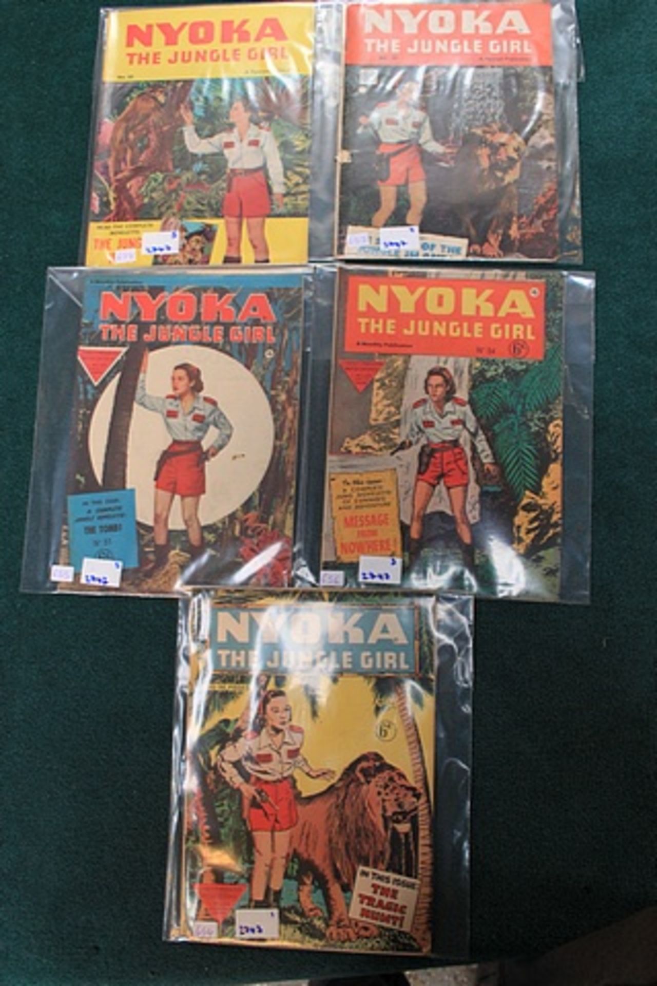 5 x Issues of Nyoka the Jungle Girl Comics issues #50, 51,54. 59 and #60 (1951) L. Miller & Son,