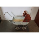 Silver Cross Baby Doll PRAM CARRIAGEVintage Metal Dolls Pram In White With A Rose On The Side And