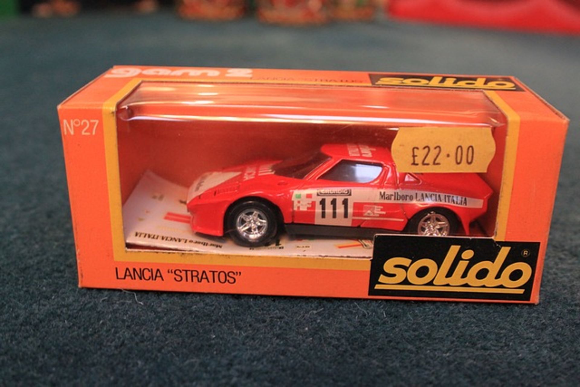 Solido GAM2 #27 Diecast Lancia Stratos In Red With Racing Number 111 Complete In Box - Image 2 of 2