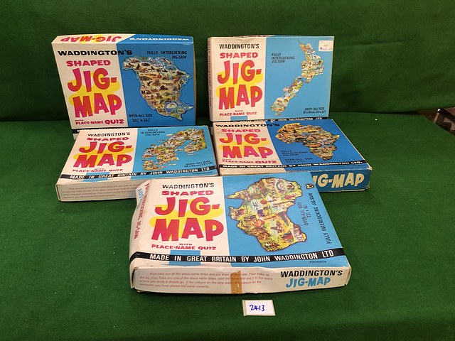 5 X John Waddington Shaped Jig-Map Jigsaw Puzzle Comprising Of Design #423 North America