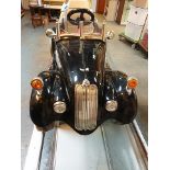 Kalee Classic Black Fibreglass Fraser Nash Pedal Car, black with chrome fittings, grey tyres and