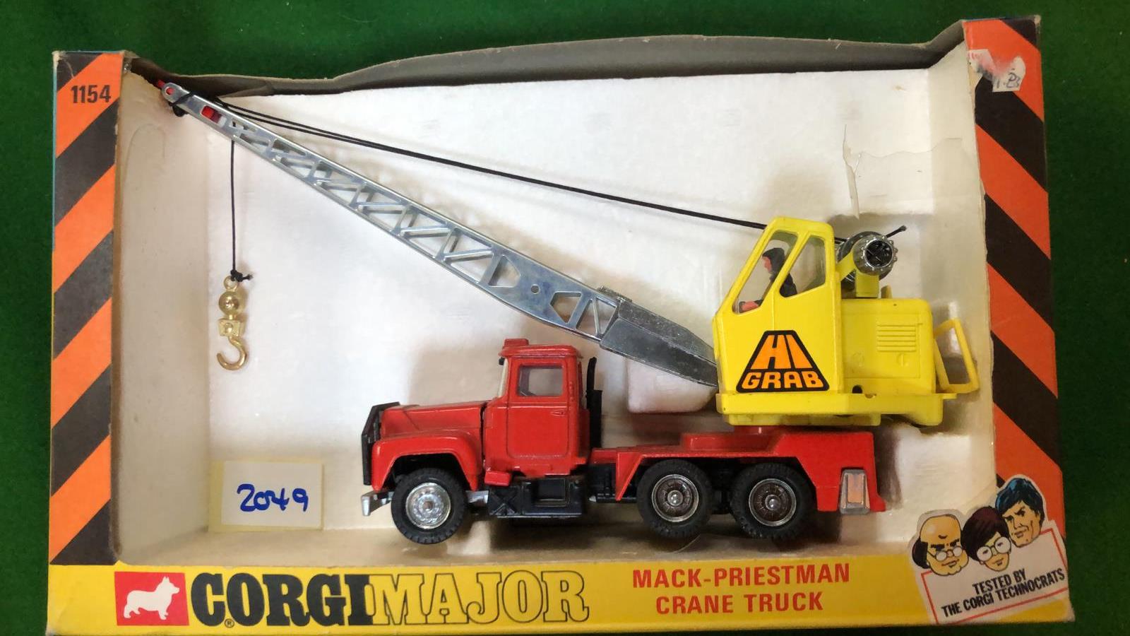 Corgi Major Mack-Priestman Crane Truck # 1154 1973 Red And Yellow Complete In Box