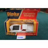 Dinky Toys Diecast # 221 Corvette Stingray In White With Red Interior And Black Bonnet Complete With