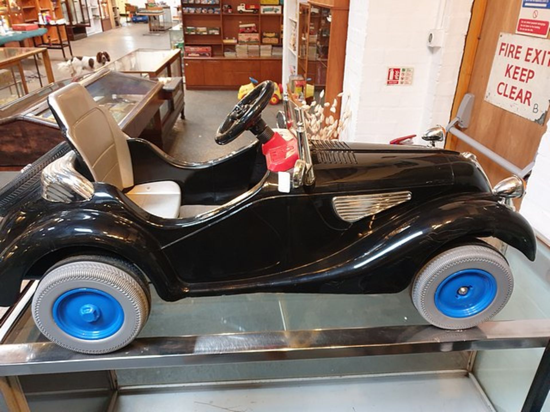 Kalee Classic Black Fibreglass Fraser Nash Pedal Car, black with chrome fittings, grey tyres and - Image 2 of 4