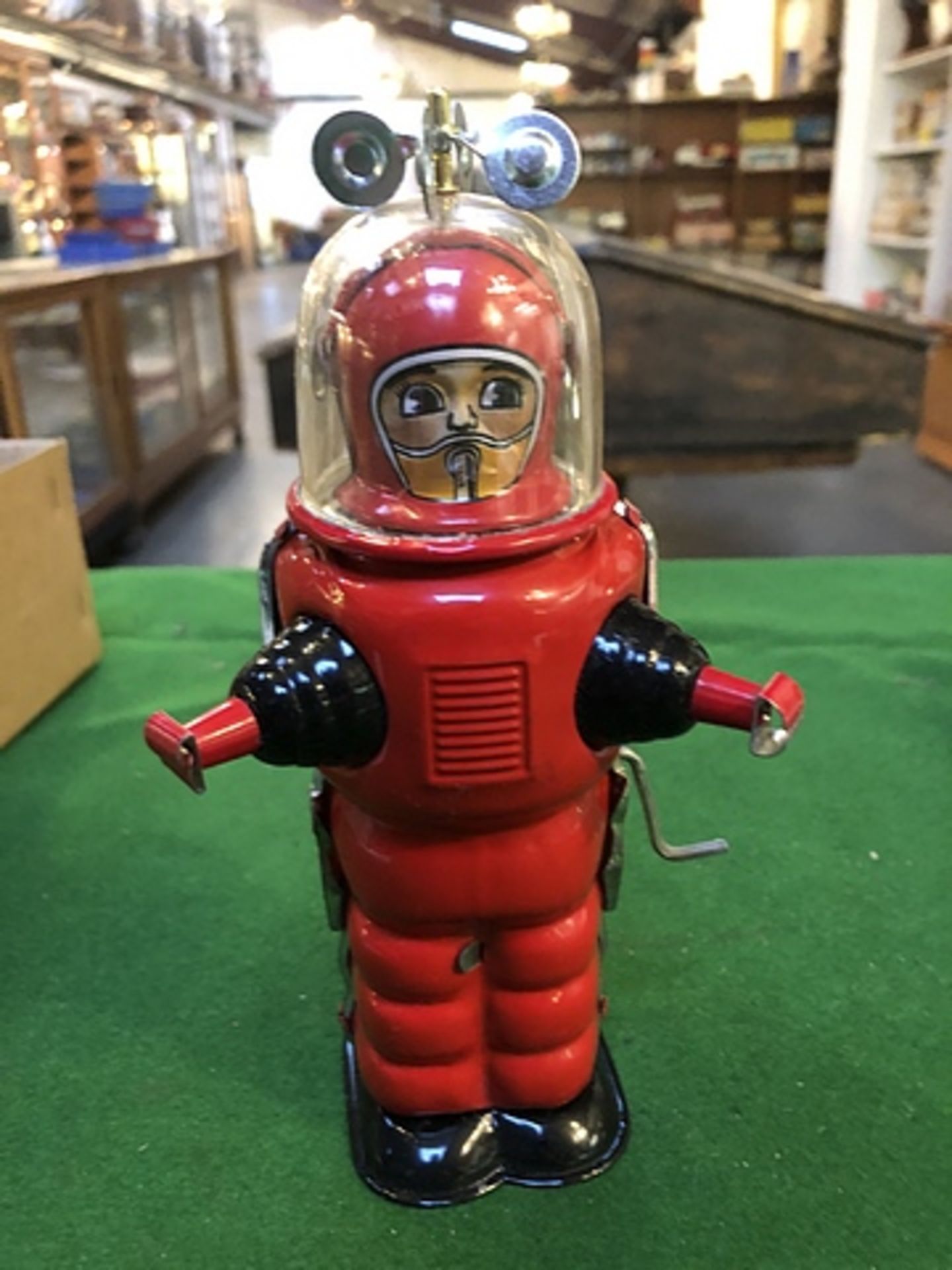 Tin Moon Explorer Robot Red Tin Tom Toy 7.5 Inches Tall Crank-Handle Inertia Drive Which Propels - Image 2 of 2