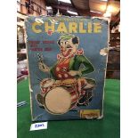 Cragstan (Japan) 1950s Vintage Battery Operated Melody Band Charlie Drumming Clown Litho Tinplate