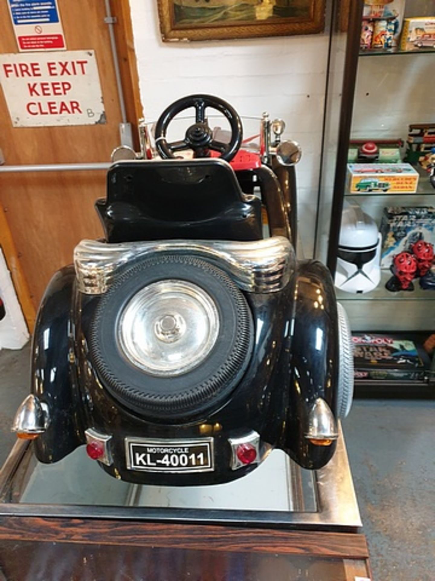 Kalee Classic Black Fibreglass Fraser Nash Pedal Car, black with chrome fittings, grey tyres and - Image 3 of 4