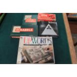 5 X Box Games Travel Scrabble, Scrabble Crossword Cubes, Tri-Ominos, Scrabble And Upwords