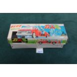 China Toy #MF718 Tin Friction Fire Truck With Siren 10 1/4" X 3 1/4" X 3 1/4 Complete In Box