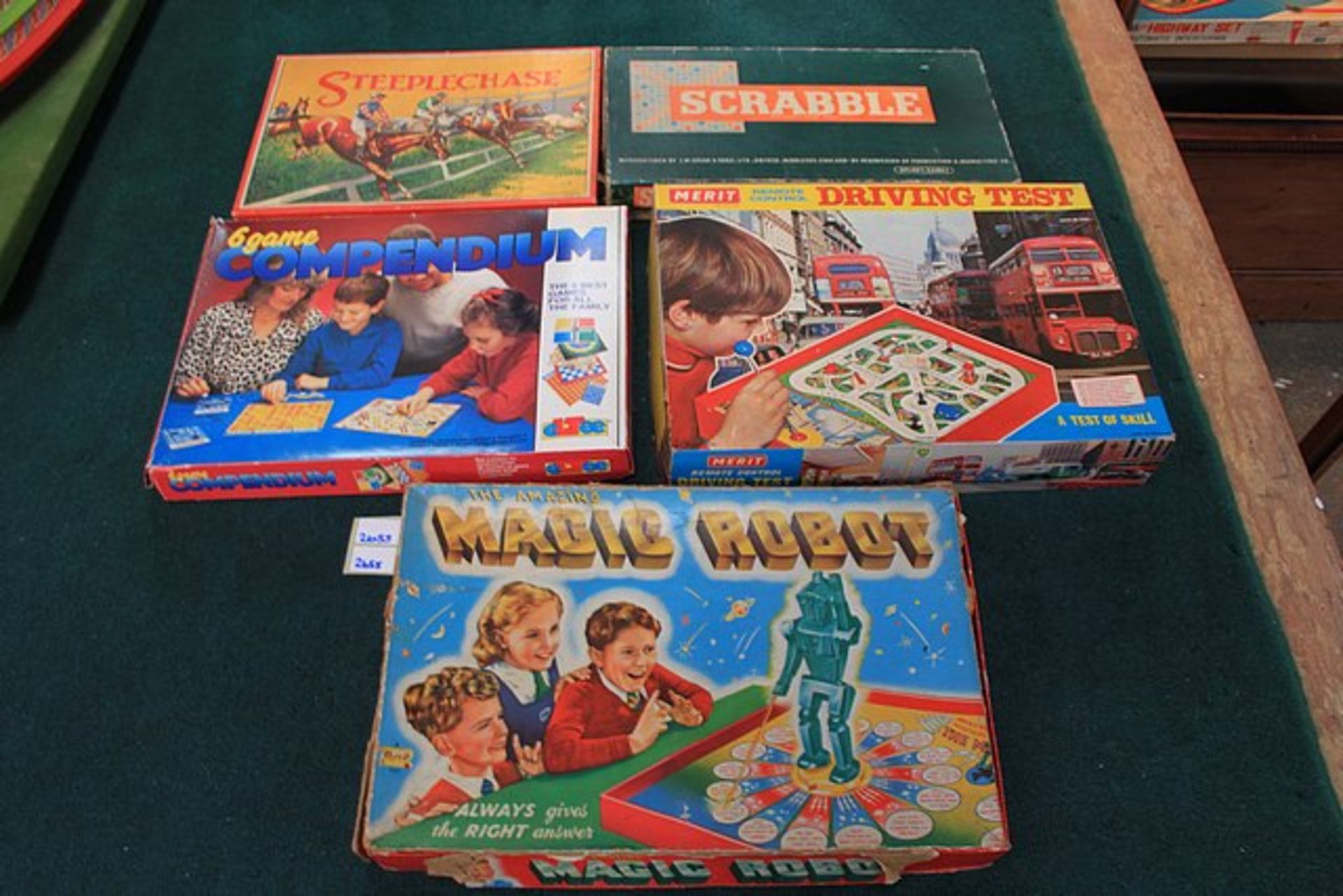 5x Boxed Board Games 6 Game Compendium, Magic Robot, Remote Control Driving Test, Scrabble And