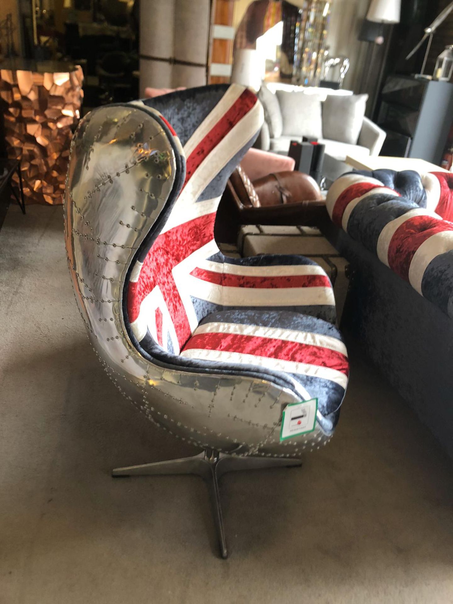 Velvet Union Jack Egg Chair The Egg Chair Replica Based On The Original Arne Emil Jacobsen A - Image 4 of 5