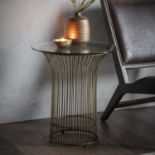 Zepplin Side Table Bronze This Stylish Side Table Has A Metal Caged Base That Has A Bronze Finish