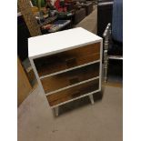 Vanilla Retro High Side Table 1 door 1 drawer (Faux 3 Drawers), White Frame, Burnt Timber Drawer/