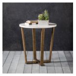 Cleo Round Side Table Marble The Cleo is a white Volkas marble featuring subtle natural tones in the