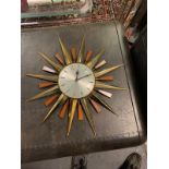 Metamec Sunburst Starburst Wall Clock C1960s Face 20.5cm And Brass Spikes 58.5cm (Nb Hairline