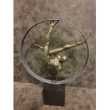 Antique Bronze Male Gymnast In Hoop Sculpture Contemporary Roughly Textured Sculpture Of A Male