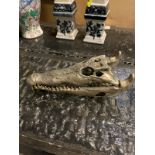 Gator Head Silver Metal Composition Of A Crocodile Skull Reproduction 23cm