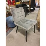 Barca Dining Chair Grey Velvet Cushioned And Tufted Upholstery Four Round And Tapered Metal Legs And