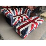 Churchill suede velvet Union Jack footstool with solid wooden feet super luxuriant a must for the